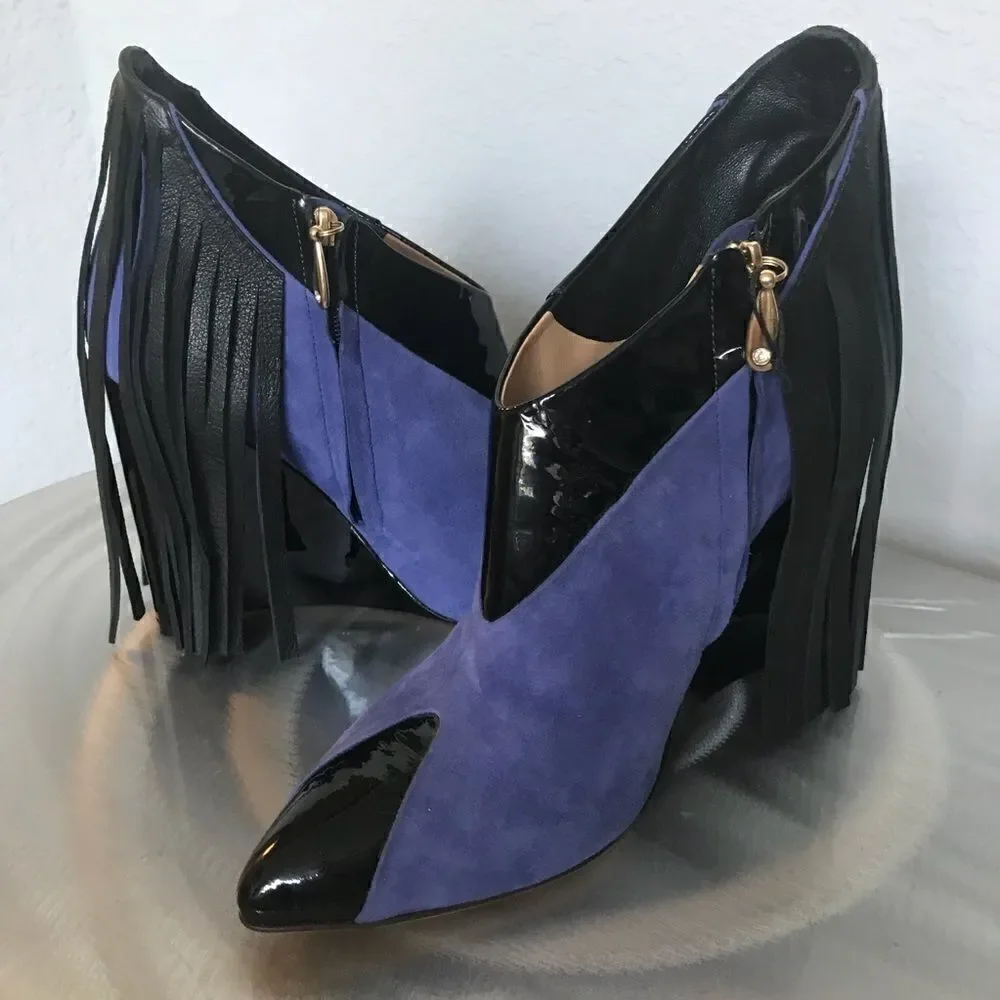 PURPLE SUEDE BRAZILIAN FRINGE  WEDGES